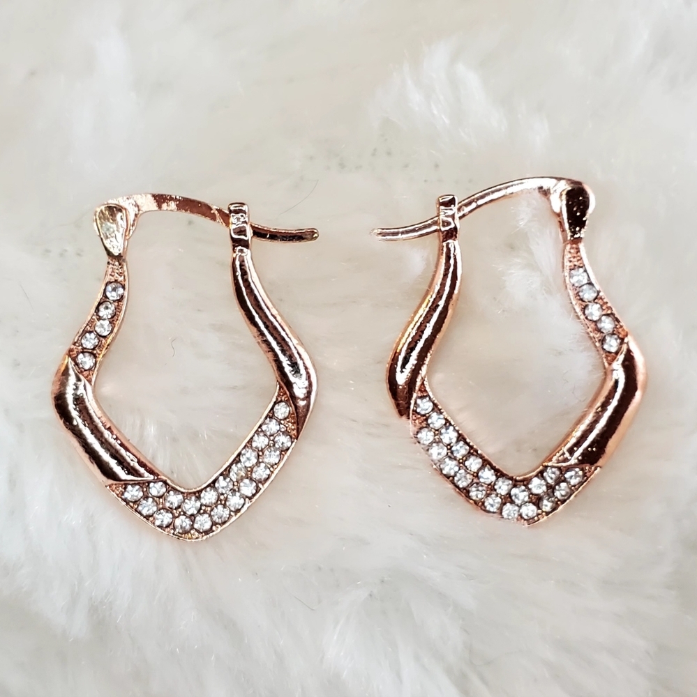 Rose Gold Crystal Accent Hoop Earrings